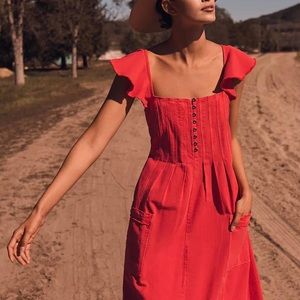 Anthropologie Dress - Pilcro Flutter Sleeve Midi Dress with pockets (coral)